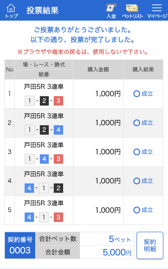 競艇神舟無料予想購入画面